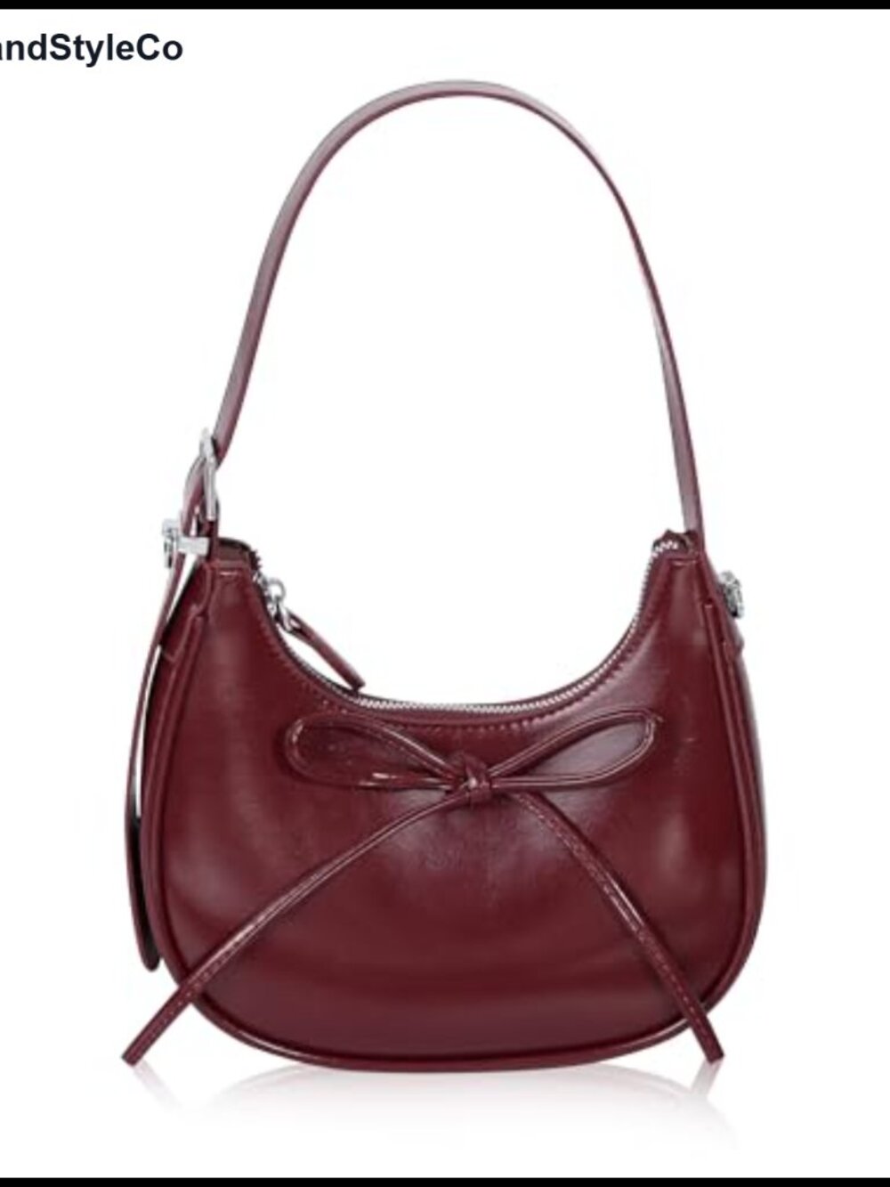 PU Leather Bow Crescent Shoulder Bag with Removable Chain Crossbody Handbag